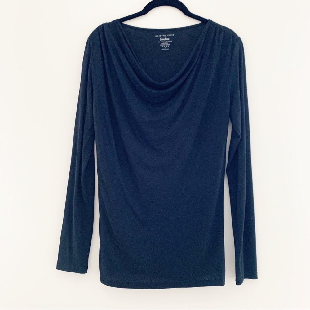 Neiman Marcus Majestic Paris Black Drape Neck Smal